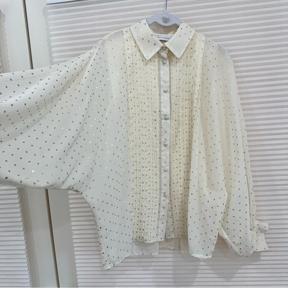 Zara semi sheer polka dot long sleeve blouse XS S - Picture 7 of 11